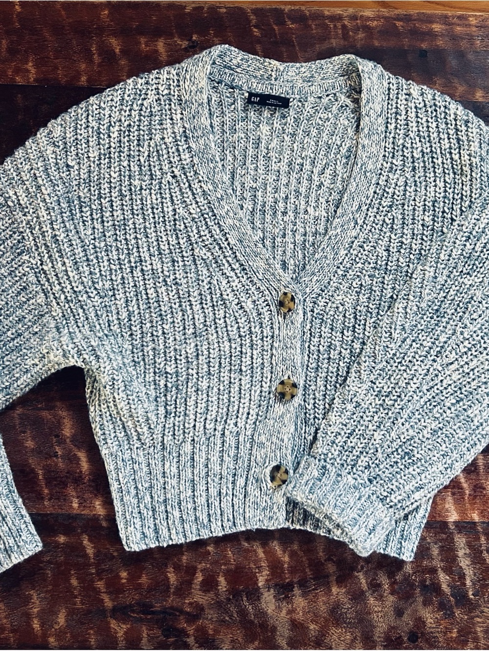 GAP Marled Light Gray Chunky V-Neck Cardigan
